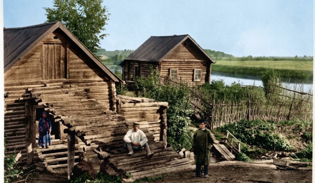 Архивное фото, русская деревня, восстановленная фотография