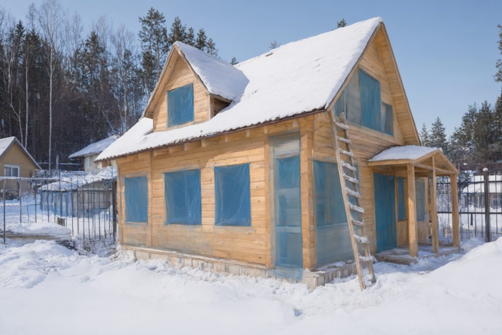 Недостроенный дом, законсервированный на зиму